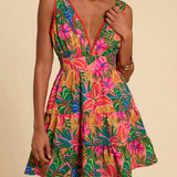 Vestido Curto de Chiffon com Estampa