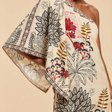 Vestido Curto Assimétrico Estampa Tropical